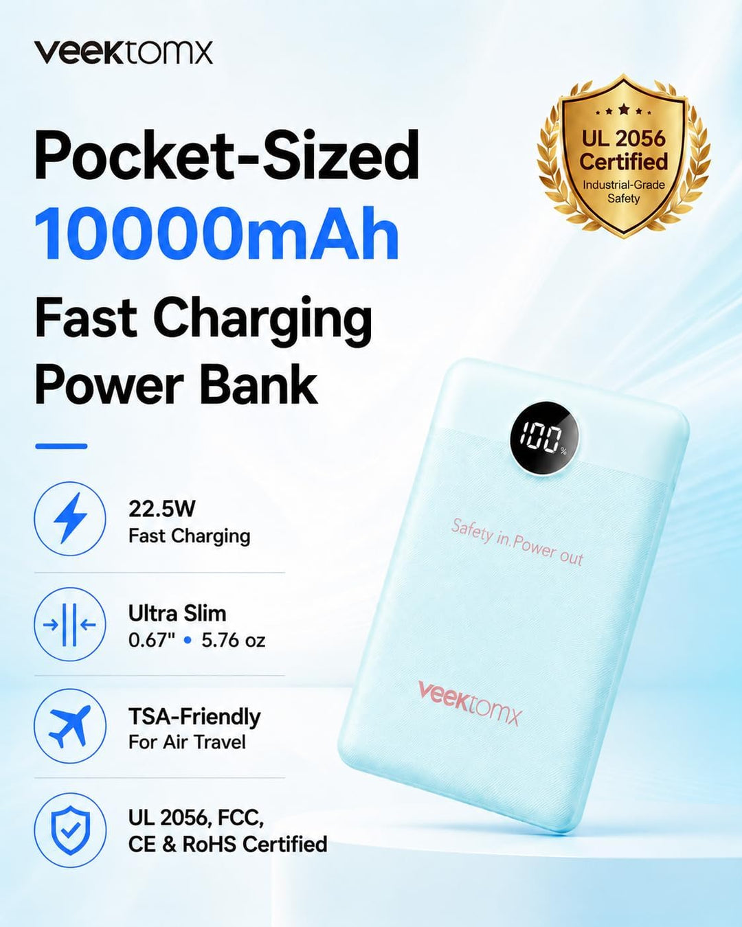 VEEKTOMX Cargador portátil de 10000 mAh con 4 cables integrados + m...