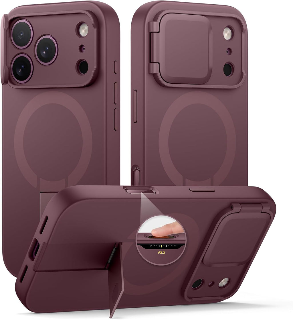 SURITCH para iPhone 18 Pro Case para MagSafe, Cobertura de Cámara, Burdeos