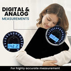 Balanza de pesaje digital y analógica 2 en 1 altamente avanzada para peso corporal - 400 libras, 4 sensores GX de alta precisión, vidrio templado grueso, pantalla extra grande (Negro)