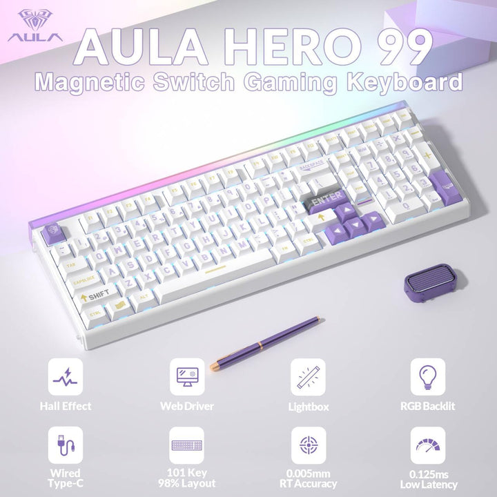AULA Hero 99 - Teclado con cable para juegos, teclado de efecto Hal...