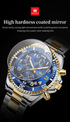 OLEVS Reloj de caballero Cronógrafo de lujo con fases de la luna, dos tonos, acero inoxidable, a prueba de agua, luminiscente, calendario empresarial, reloj de pulsera
