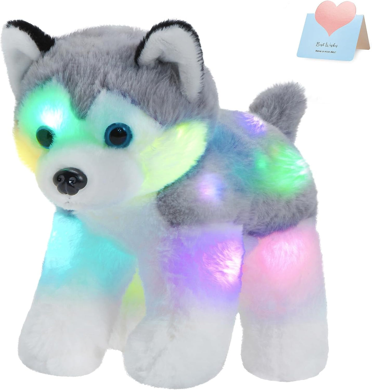 BSTAOFY Perro Husky de peluche iluminado de 12’’