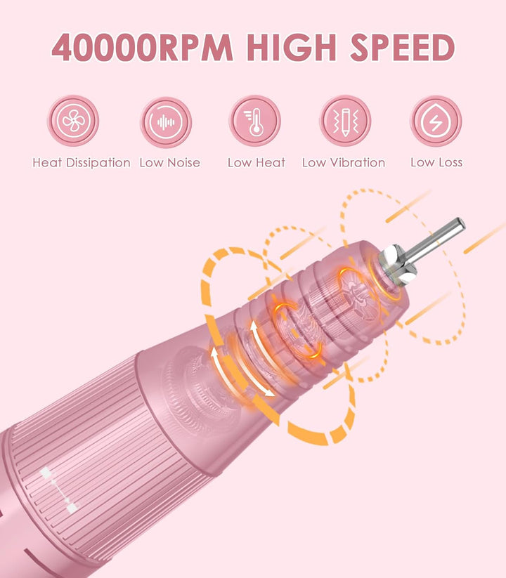 Lima Eléctrica Portátil para Uñas: 40000RPM Máquina Profesional Rec...