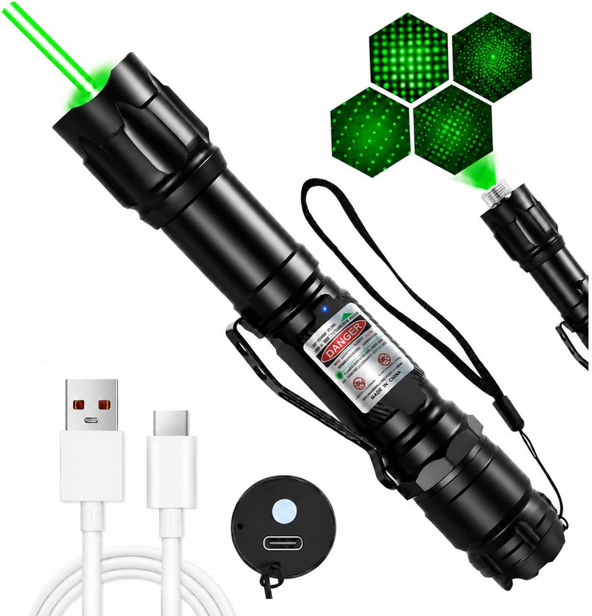 Puntero láser verde, carga tipo C, rayo láser con tapa Starry-Sky