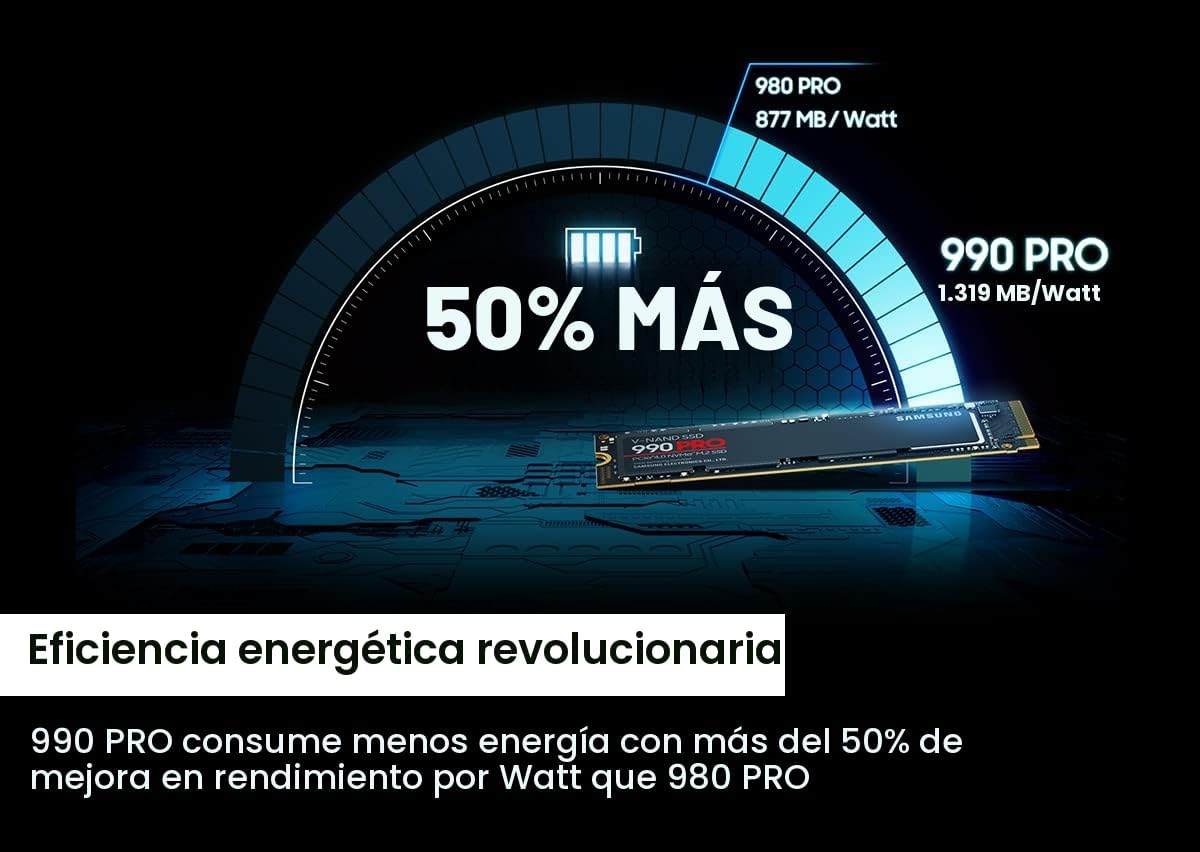 Samsung 990 PRO SSD 1TB PCIe 4.0 M.2 2280 Disco duro interno de est...
