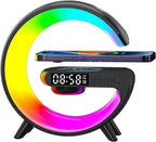 Lámpara Mini altavoz inalámbrico con lámpara Bluetooth, lámpara de ambiente, carga inalámbrica, reloj despertador, lámpara de mesa LED inteligente, luz nocturna, regalos de cumpleaños para niñas y niños de 4 a 12 años (negro)