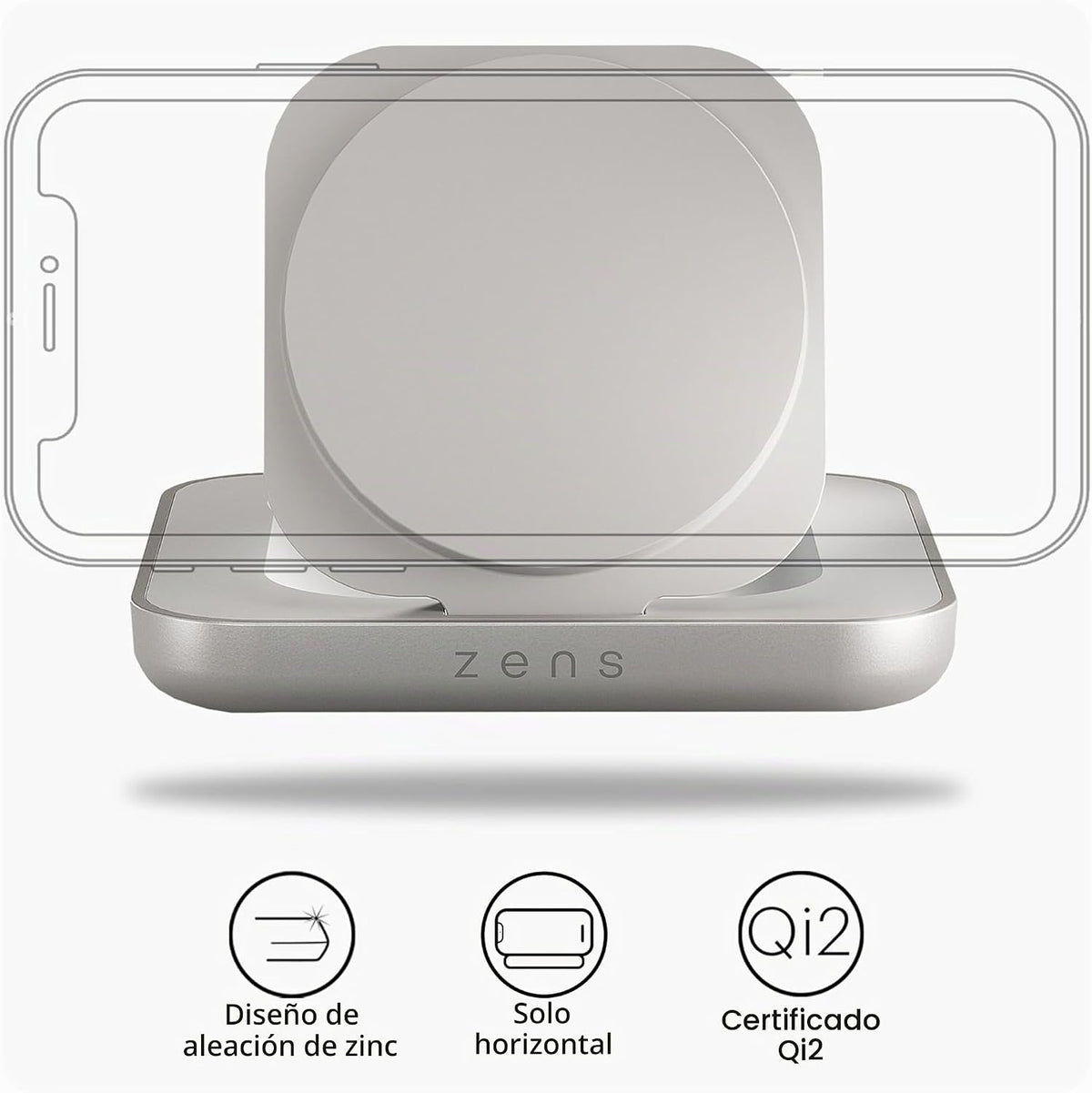 Zens Cargador magnético para mesita de noche, MagSafe Qi2 de 15 W, solo horizontal (sin vertical), modo de espera, compatible con iPhone 17/16/15/14/13/12, adaptador de 20 W, color blanco