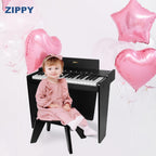 ZIPPY Teclado de piano para niños, piano digital de 37 teclas para niños, instrumento educativo musical, piano de madera para niñas y niños a partir de 3 años (negro Plus)