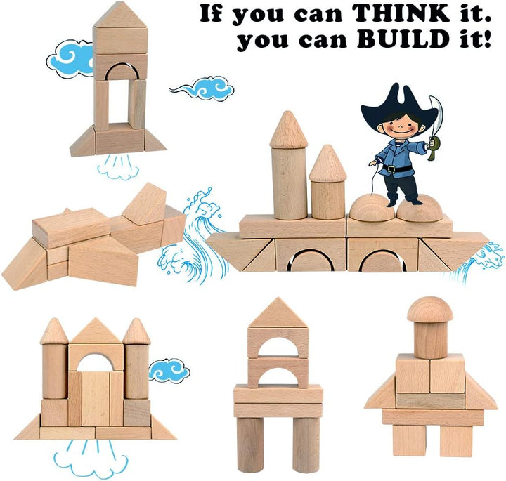 Migargle Bloques de madera para niños, 80 piezas, bloques de constr...