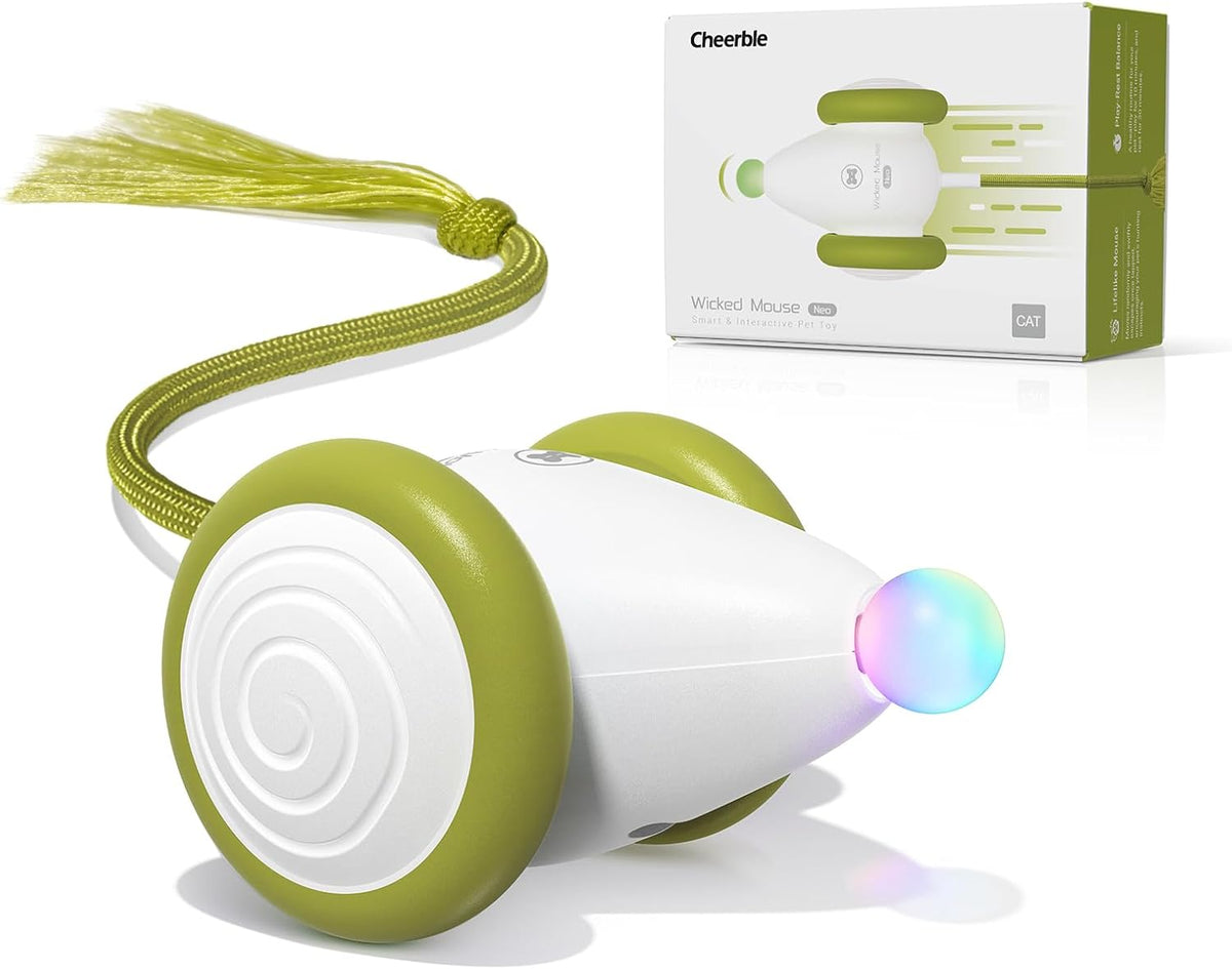Cheerble Interactive Cat Toys para Indoor Cats, Automatic Moving Kitten Toys, Wicked Mouse Neo Cat Toy con Tail & Lights, Pet Cat Supplies, Rechargeable Cat Toys para Bored Indoor Adult Cats