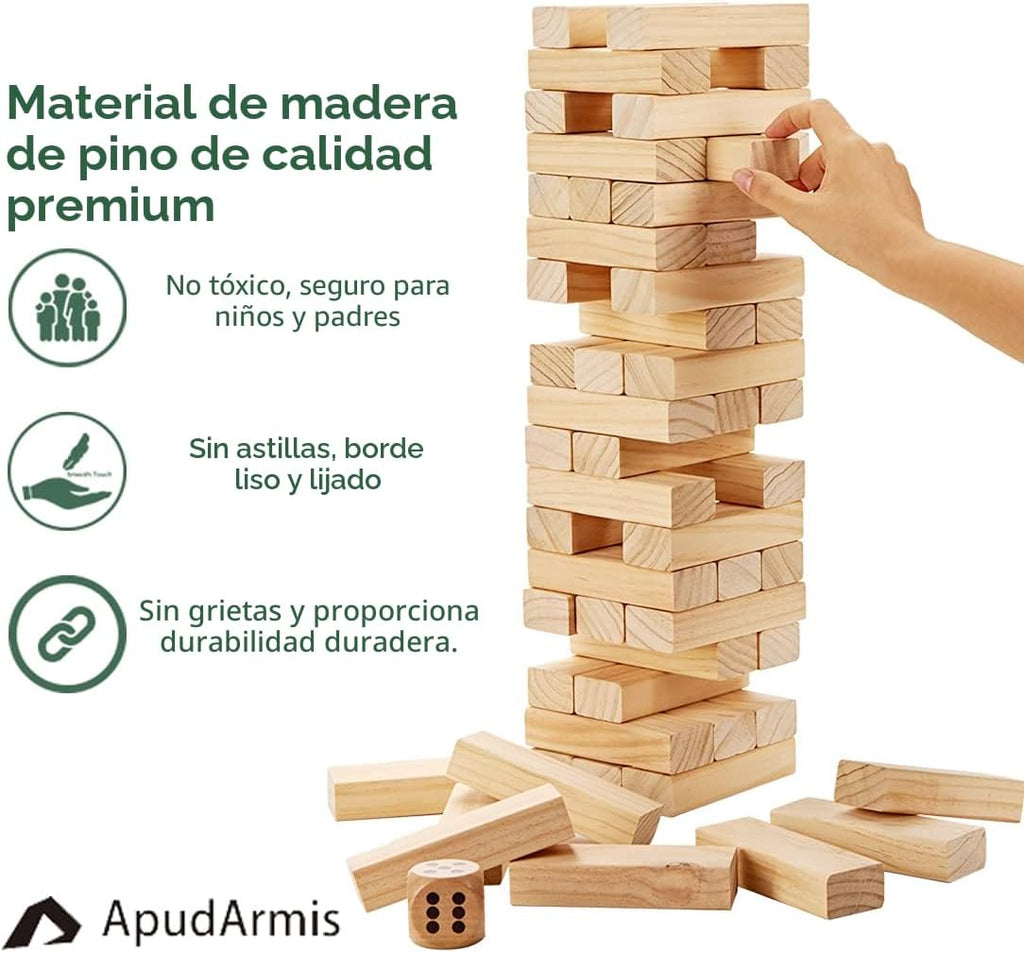 ApudArmis 60 piezas de torre de caída, juego de apilamiento de madera de