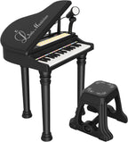 Juguete de teclado de piano para niños, instrumento musical electrónico para niños pequeños, juguete educativo con micrófono, múltiples sonidos, reproducción de grabación, luces y taburete