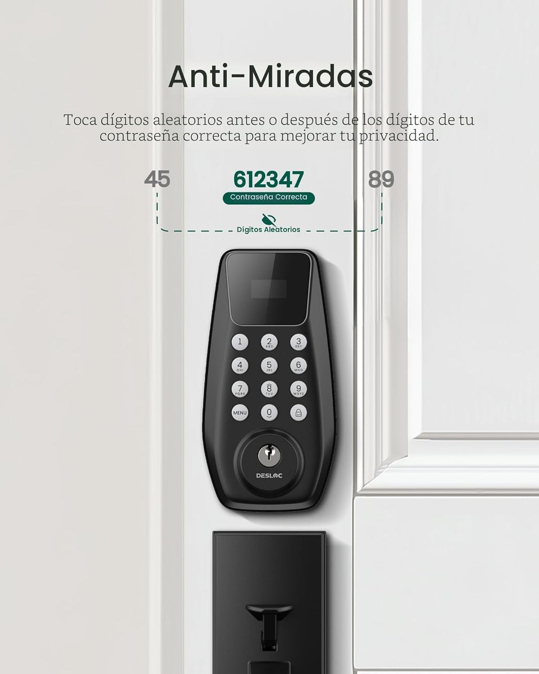 DESLOC Cerradura de puerta de entrada sin llave C100 con pantalla v...