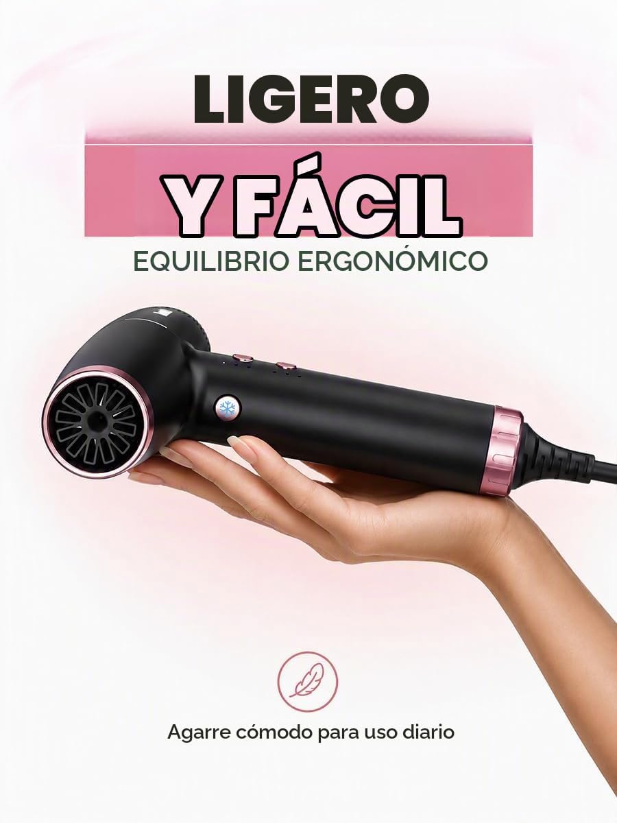 Secador de pelo iónico profesional con difusor, secador de alta