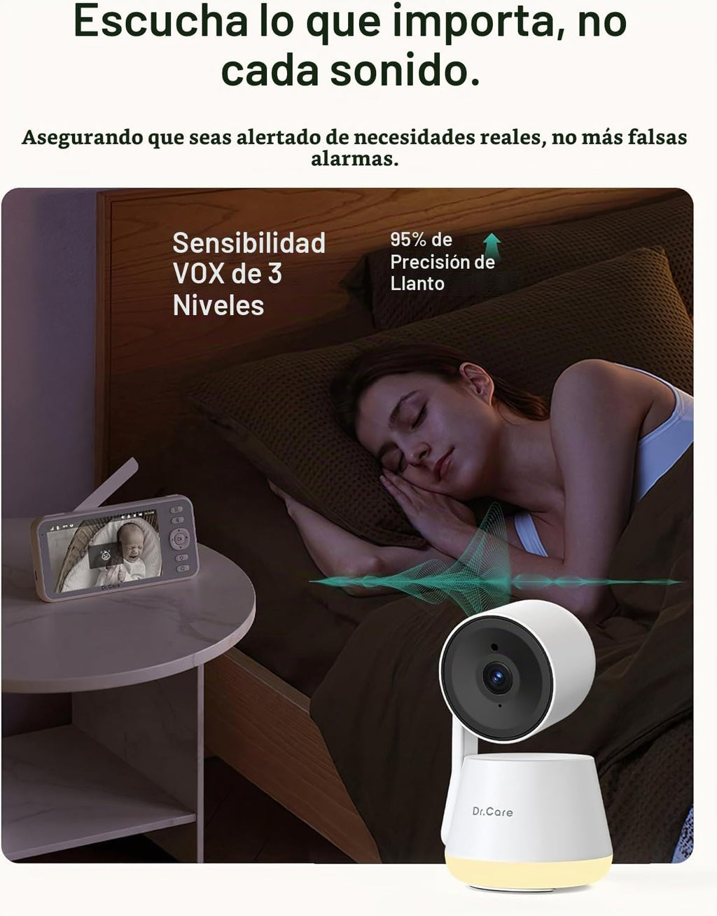 Dr.Care LumiView Monitor inteligente WiFi de 5 pulgadas con 2 cámaras