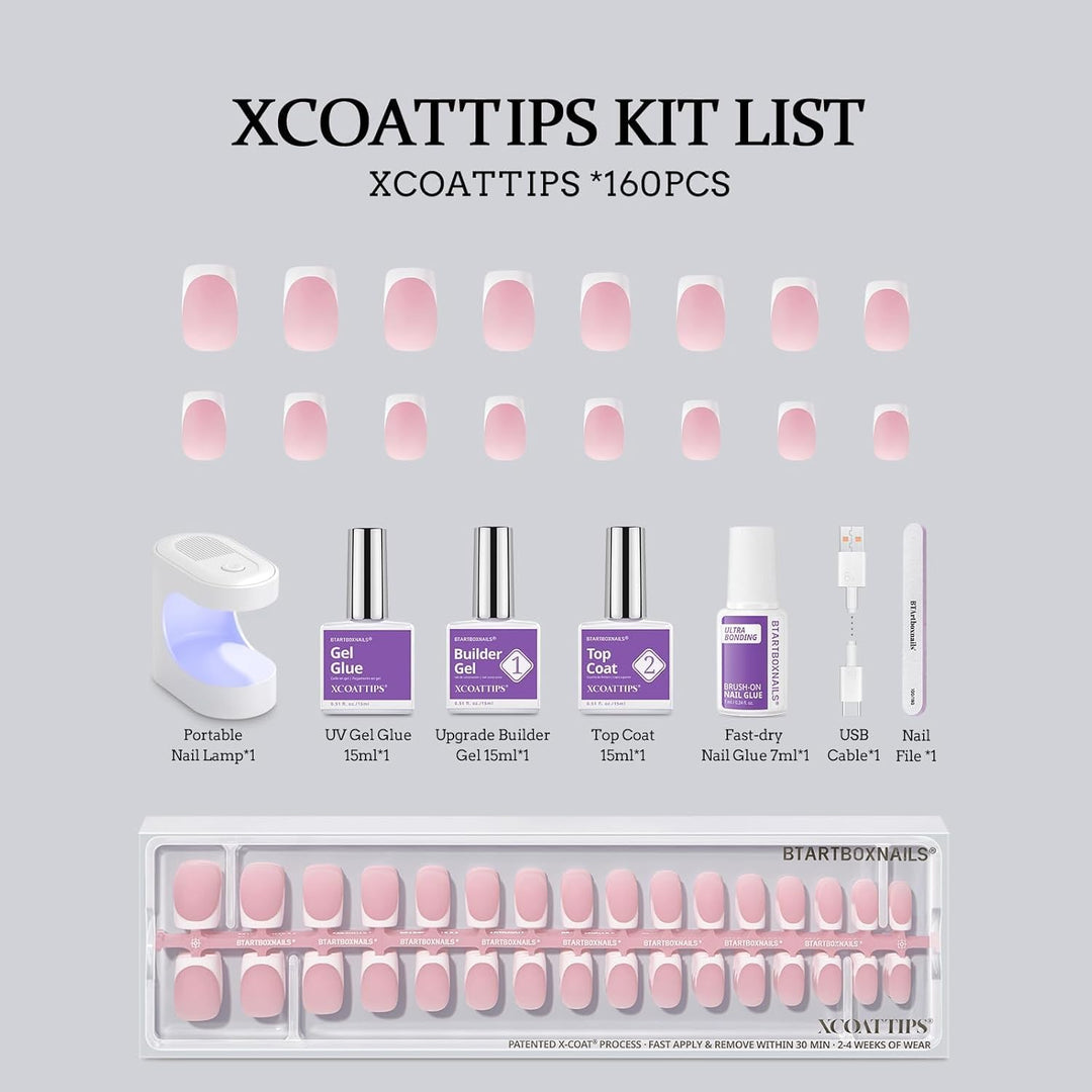 BTArtboxnails XCOATTIPS Kit de uñas de gel - Kit de uñas postizas c...