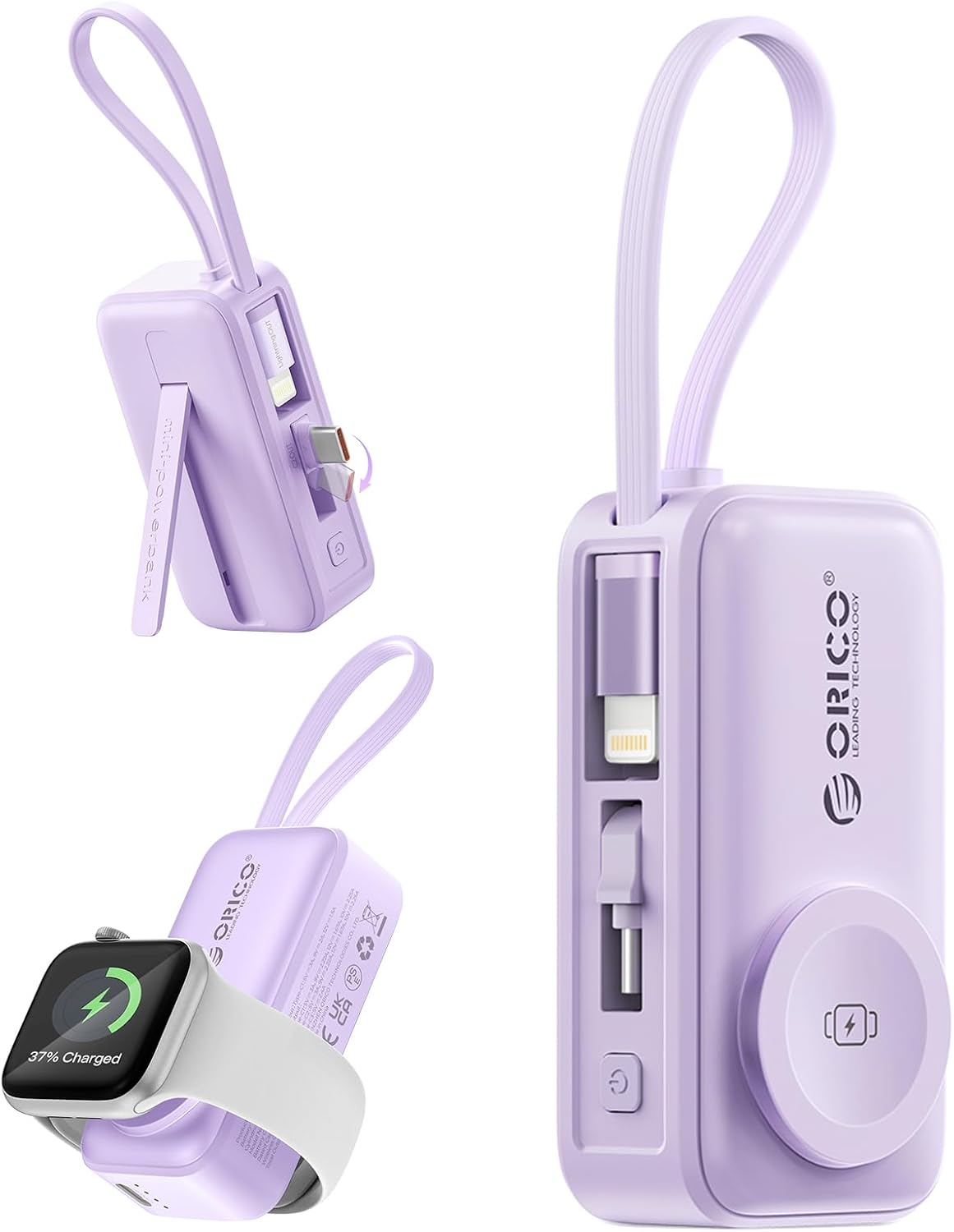 ORICO Cargador portátil con cable Lightning integrado, cargador de...