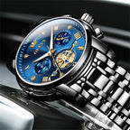 OLEVS Reloj de caballero lujo cronógrafo acero inoxidable pulsera vestimenta impermeable reloj analógico de cuarzo gran esfera luminosa