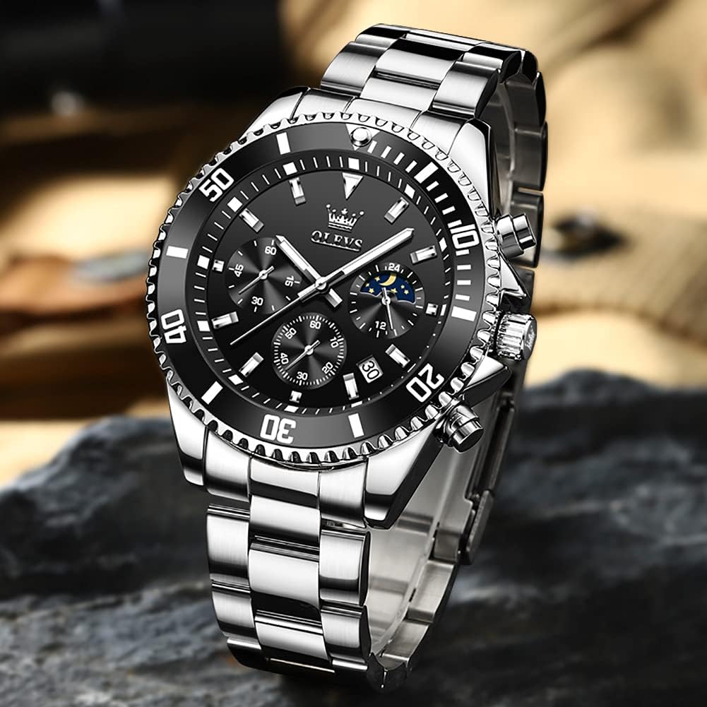 OLEVS Reloj para hombre impermeable de acero inoxidable, gran esfera, relojes para hombres, regalos