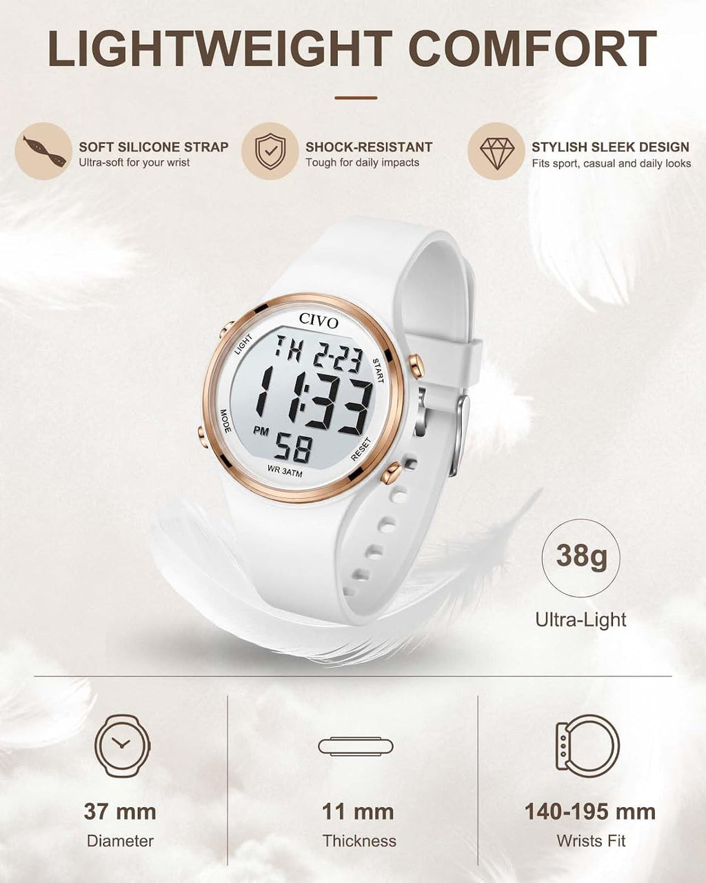 Relojes Deportivos Digitales CIVO para Mujer: Pantalla LCD Grande, Números de Fácil Lectura