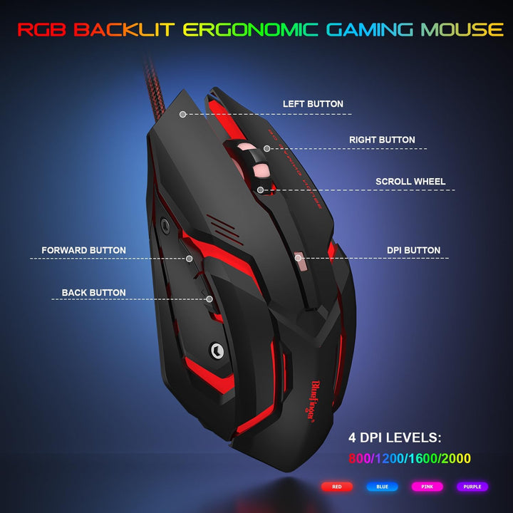 BlueFinger Combo de teclado RGB para juegos y mouse