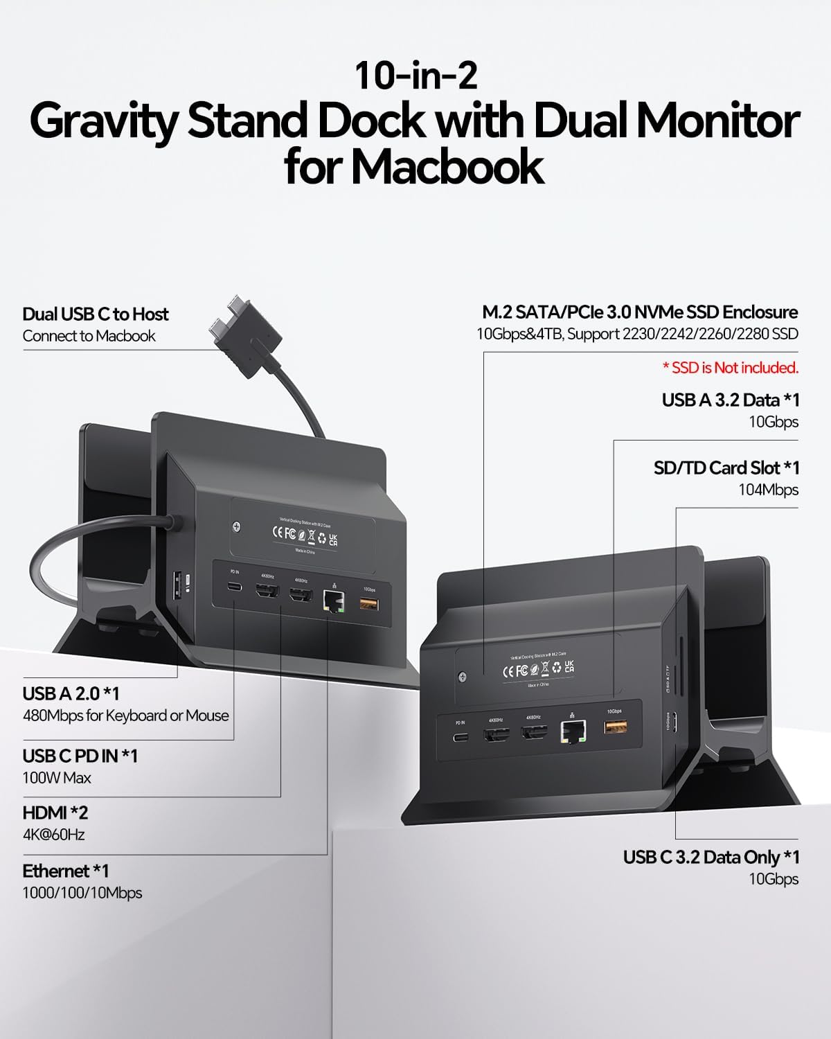 Estación de acoplamiento para MacBook Monitor dual 4K@60Hz para MacBook Pro