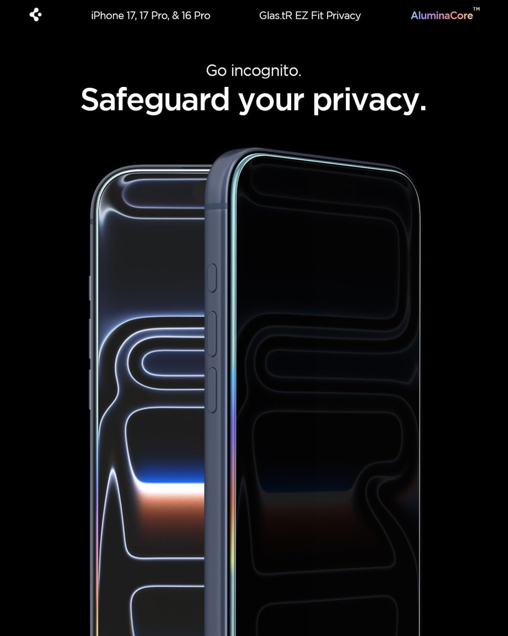 Spigen GlasTR EZ FIT Privacy Screen Protector para iPhone 17 Pro, 17, 16 Pro