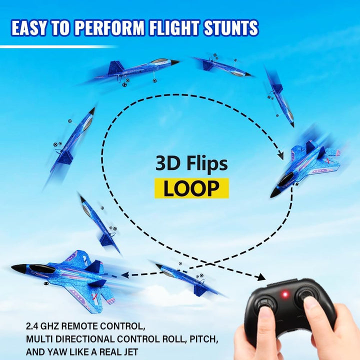 Avión RC azul para niños Upgrade F-22 Raptor Fighter RC Avión de co...