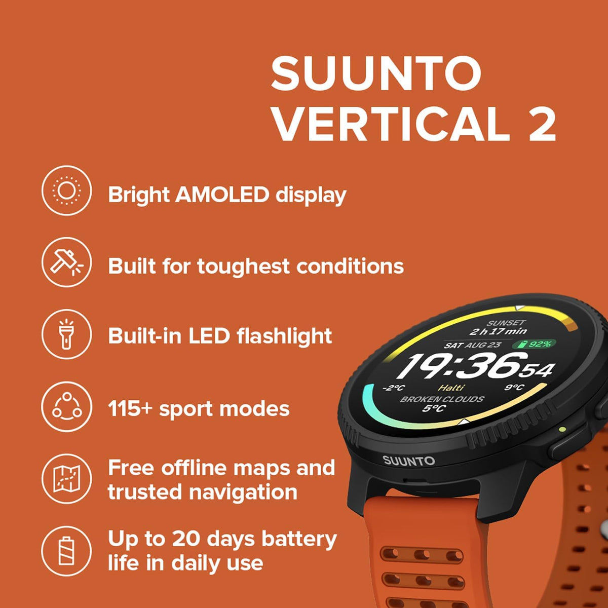 SUUNTO Reloj deportivo Vertical 2 GPS, pantalla AMOLED de 1.5", 115+ modos deportivos