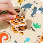 GRINNNIE - Rompecabezas de madera para niños pequeños de 3, 4 y 5 años, juguetes Montessori para niños pequeños, 5 rompecabezas con perilla, número, alfabeto, forma y animal, gran regalo de cumpleaños de Navidad para niños y niñas