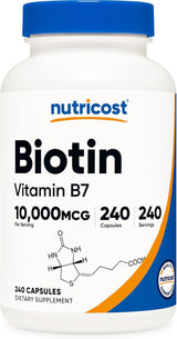 Suplemento Nutricost Biotin (Vitamina B7) 0.00035 oz, 240 cápsulas,...