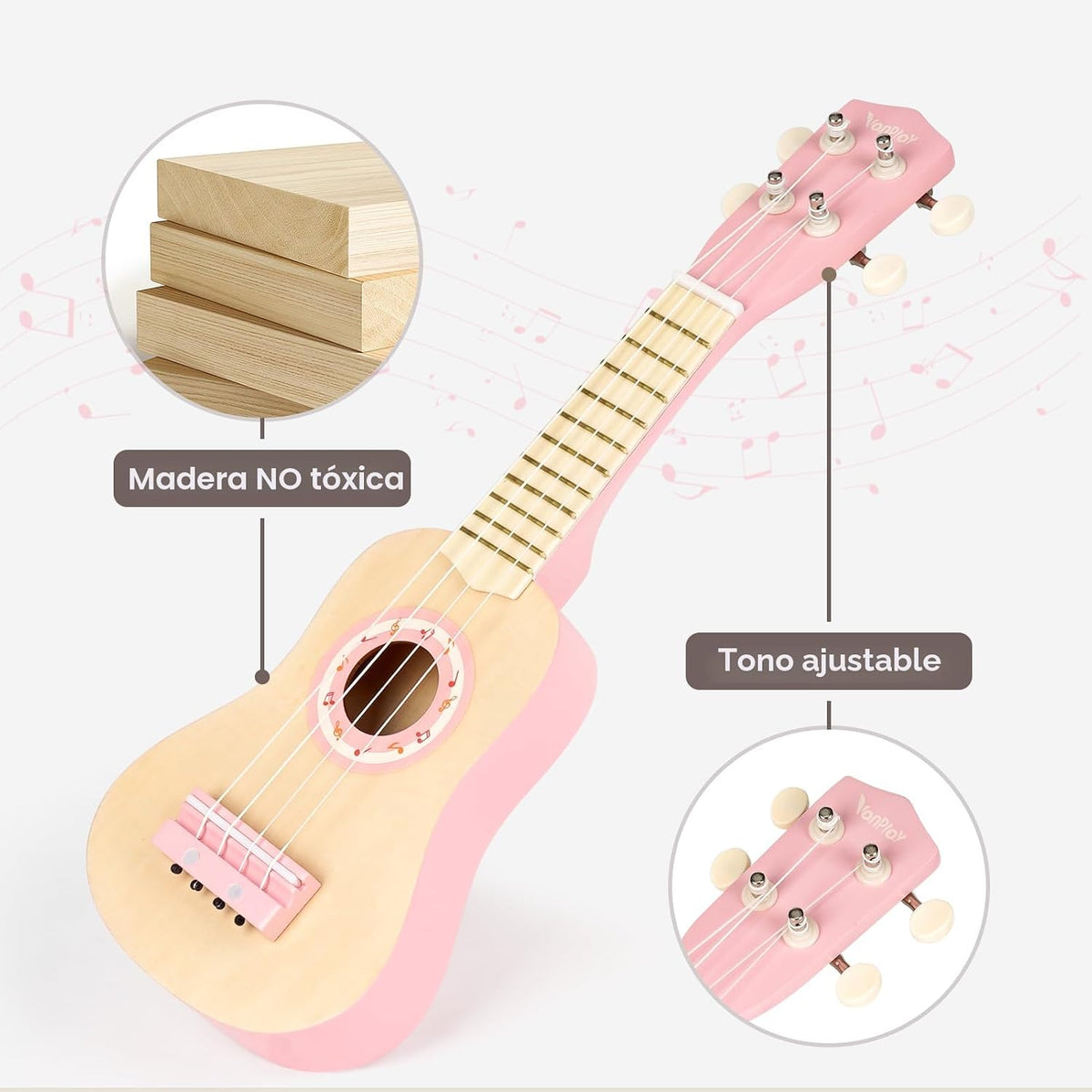 Vanplay Juego de guitarra rosa para niñas pequeñas, regalos de cumpleaños