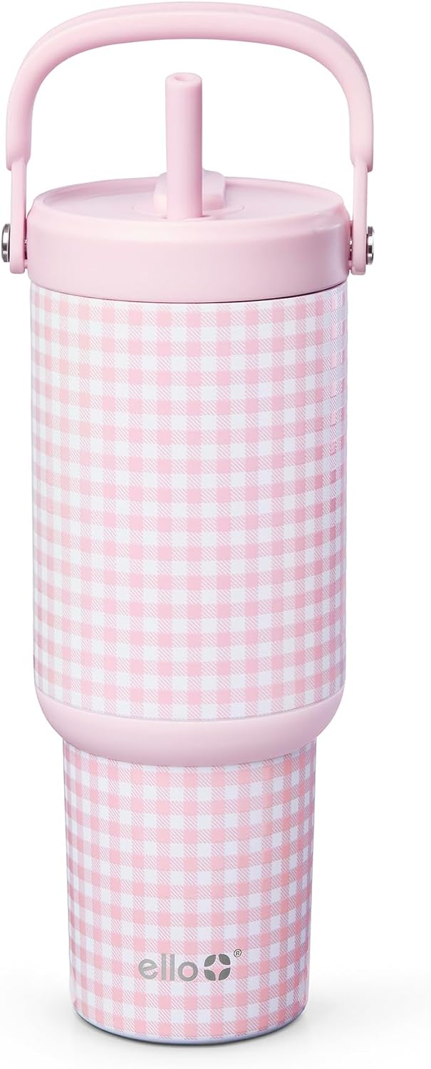 Ello Oasis Go+ - Vaso aislado de acero inoxidable de 26 onzas con popote