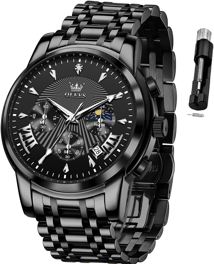 OLEVS Relojes para Hombres de Negocios de Acero Inoxidable, a Prueba de Agua, Estilo Casual Formal