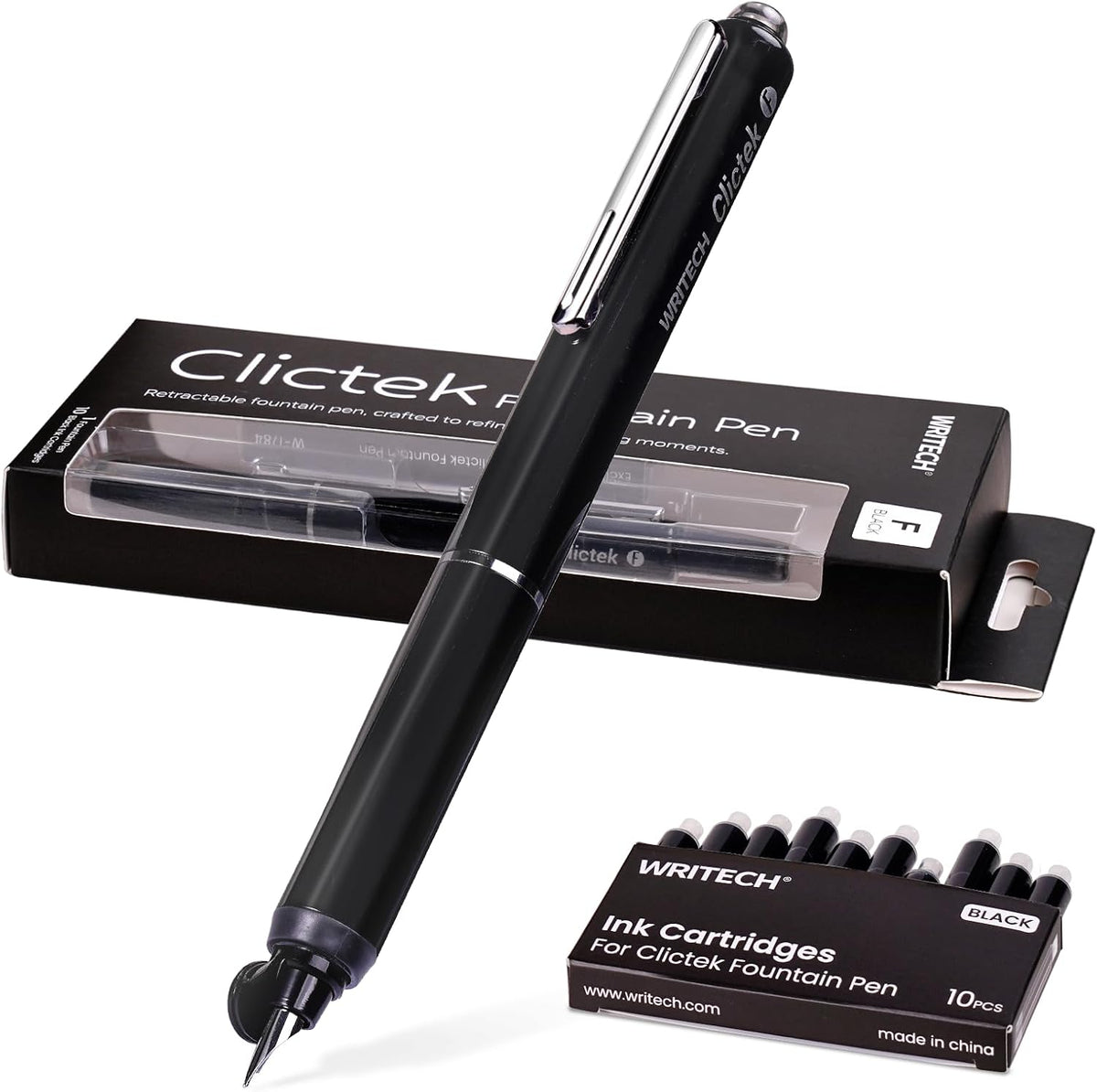 WRITECH Clictek Pluma estilográfica retráctil: cartuchos de tinta negra de