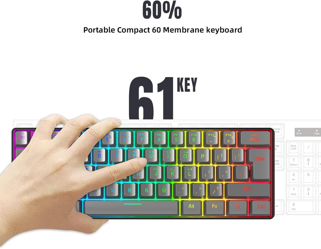 Snpurdiri Teclado para juegos 60% con cable, retroiluminado RGB, ul...