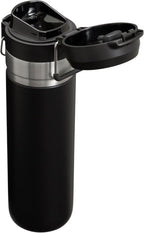 Stanley Quick Flip GO Botella de Agua de 24 oz | Tapa con Botón Pulsador | A Prueba de Fugas y Empacable para Viajes y Deportes | Acero Inoxidable Aislado | Sin BPA | Negro 2.0