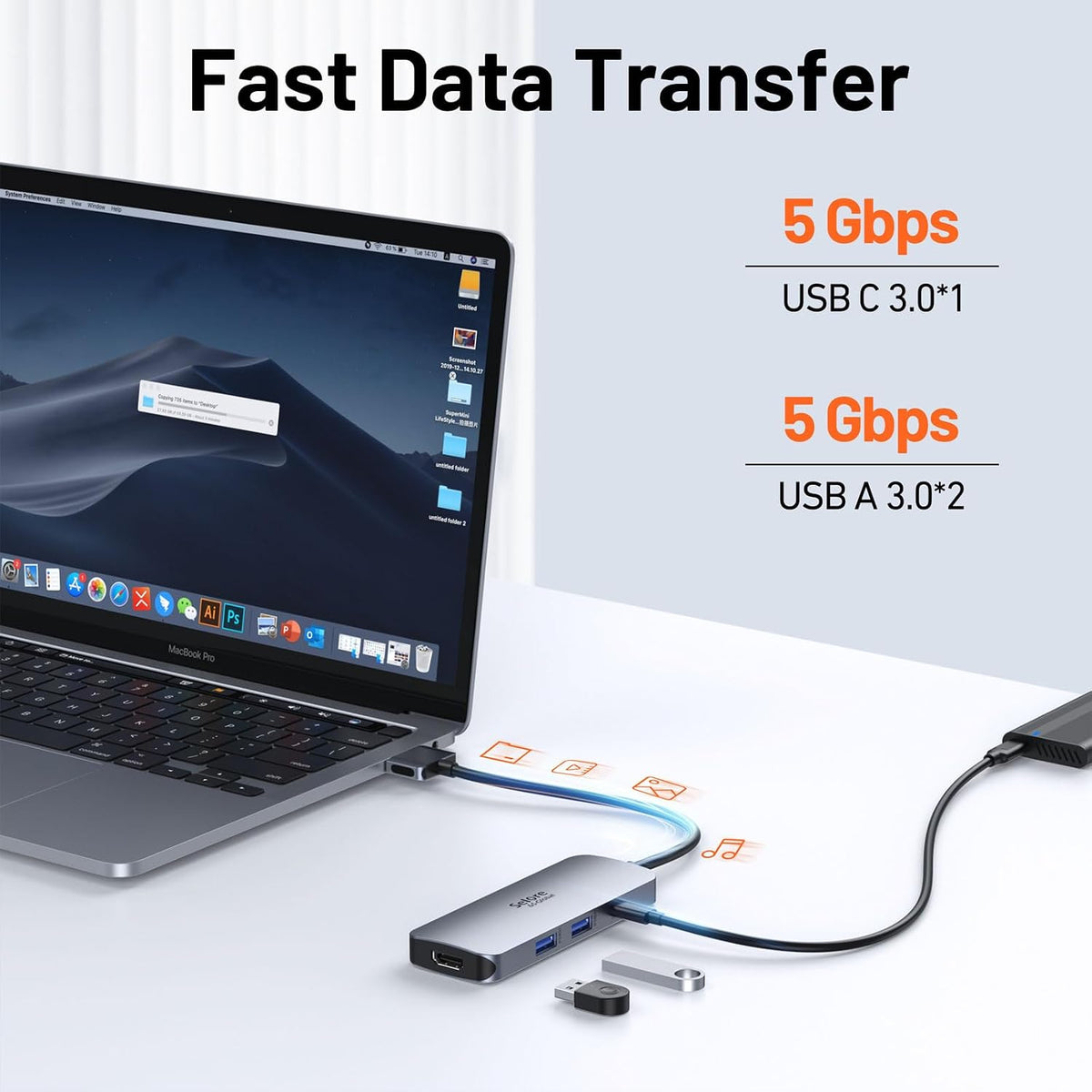 Estación de acoplamiento Selore para MacBook Pro Air, Hub USB C par...