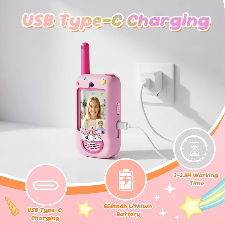 Walkie Talkies de video para niños, paquete de 2 con pantalla, radi...