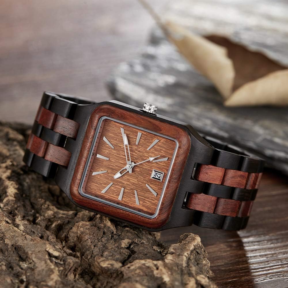 Tiong Reloj de pulsera de cuarzo de madera completa de arce para hombre