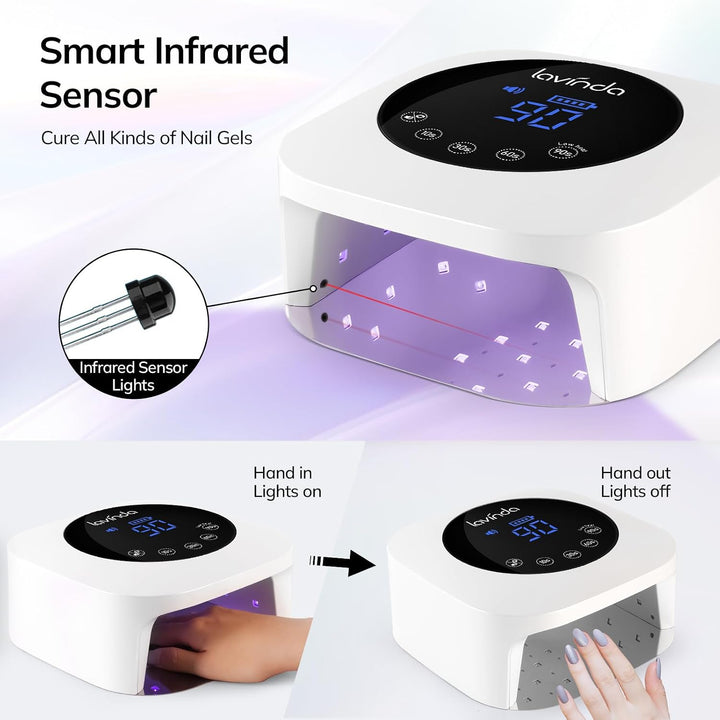 Lavinda Lámpara de uñas LED UV, lámpara de uñas inalámbrica de 54 W...