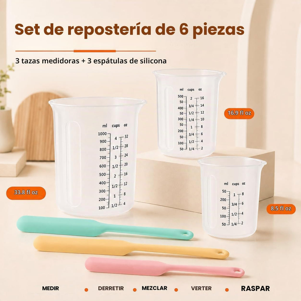 Juego de tazas medidoras de silicona, 3 piezas - 8.5 fl oz + 16.9 fl oz +