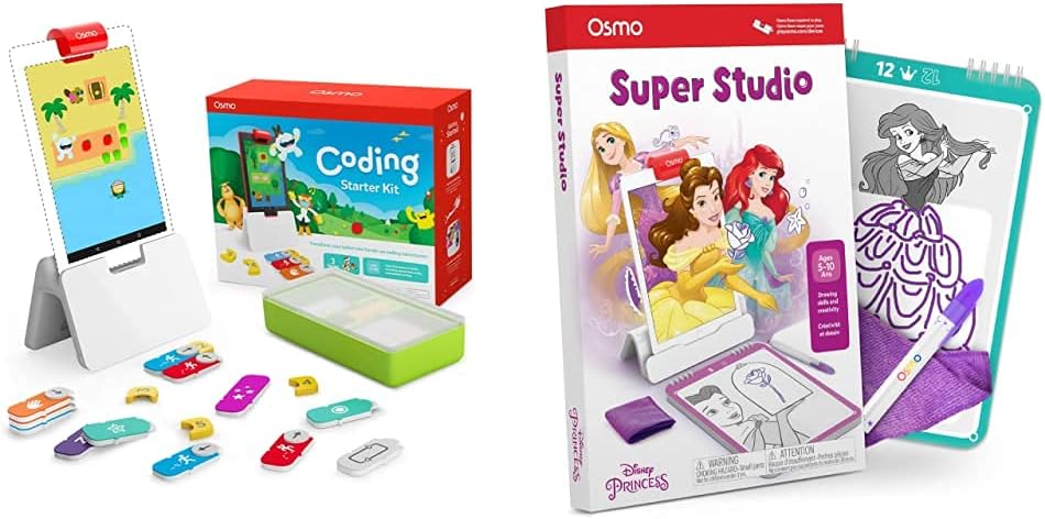 Osmo - Kit de iniciación de codificación para Fire Tablet Plus Super Studio Disney Princess - 3 juegos de aprendizaje educativos - Edades 5-10+ - Codificación básica, codificación de rompecabezas y aprender a dibujar (Base de fuego incluida)