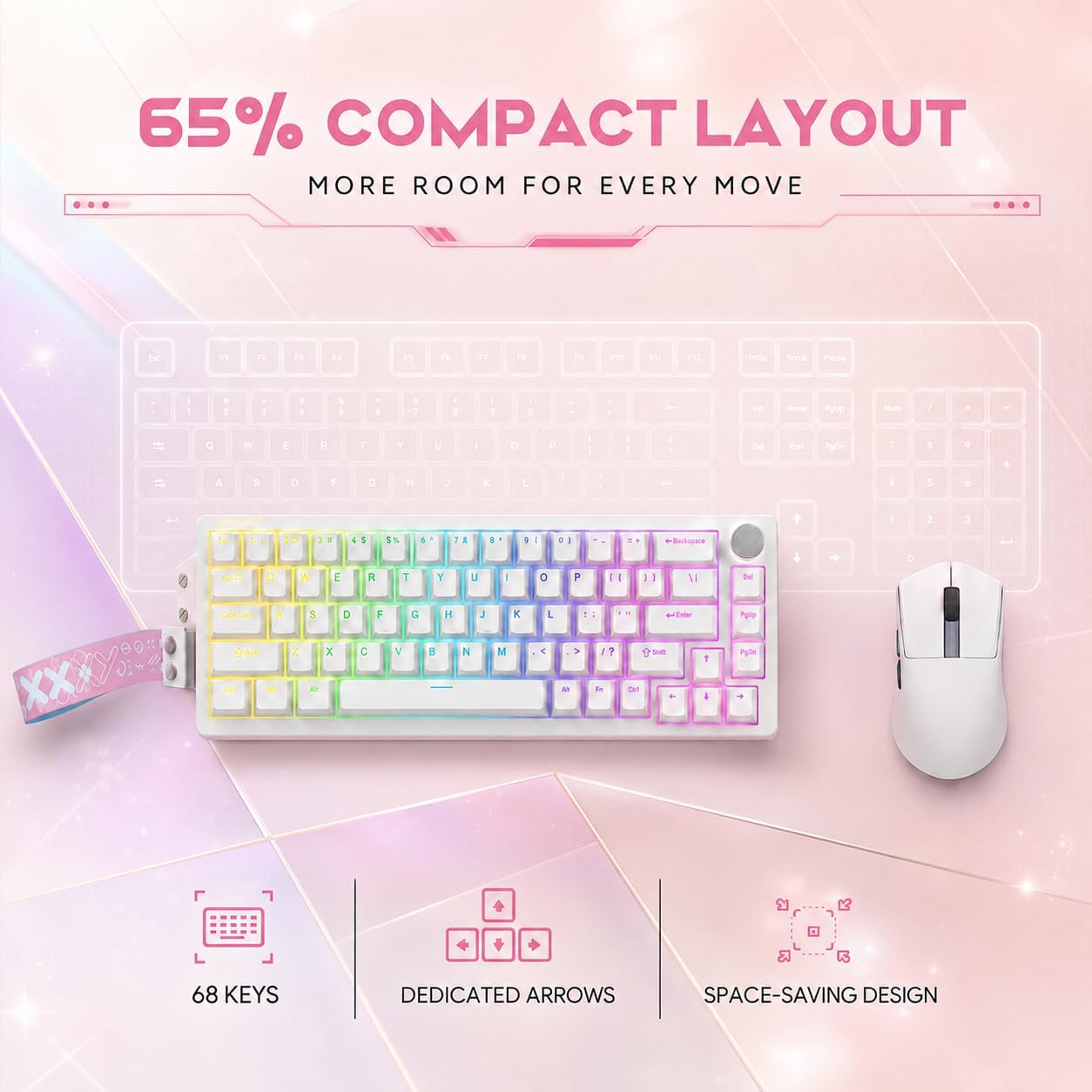 Gaozen Teclado mecánico para juegos FURYCUBE 68% con retroiluminaci...