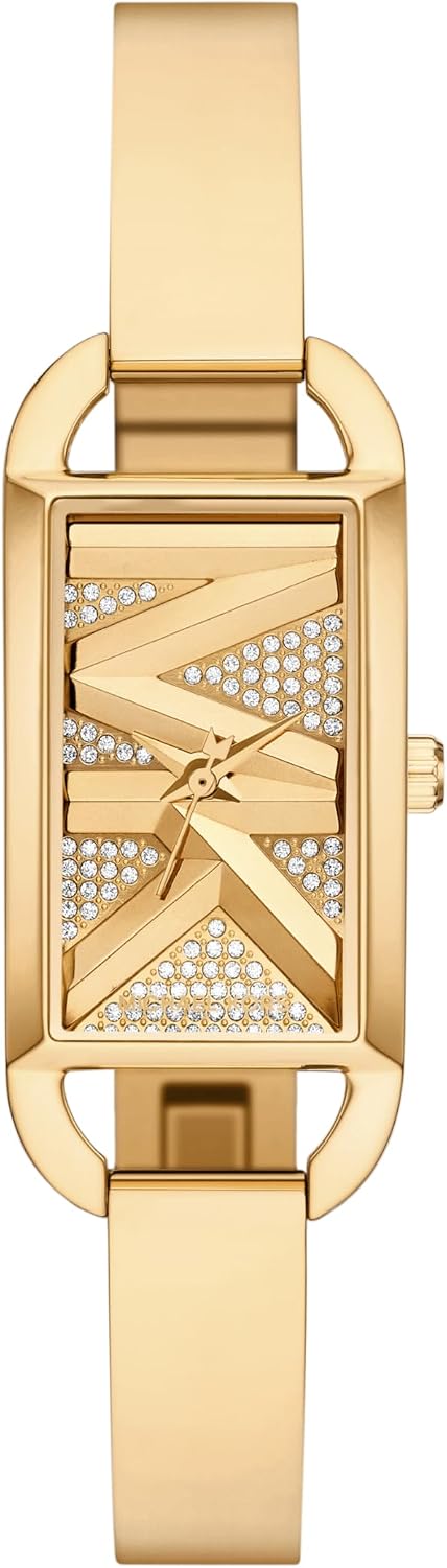 Michael Kors MK Empire - Reloj rectangular de acero inoxidable con correa de acero o cuero para mujer