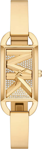 Michael Kors MK Empire - Reloj rectangular de acero inoxidable con correa de acero o cuero para mujer