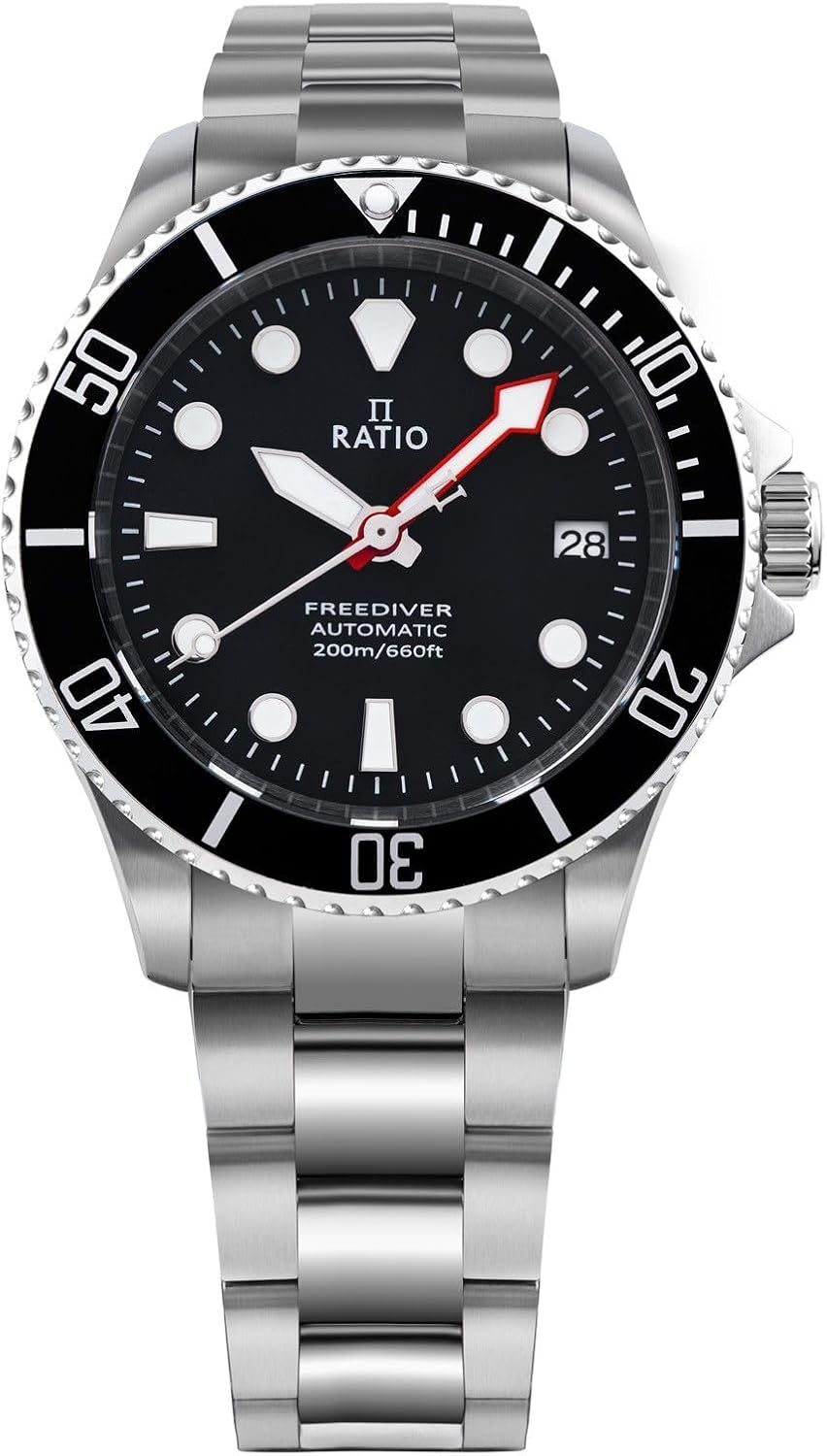 RATIO FreeDiver Reloj de Buceo de Cristal Zafiro Movimiento Automático Japonés Reloj de Buceo 200m Resistente al Agua Reloj de Buceo