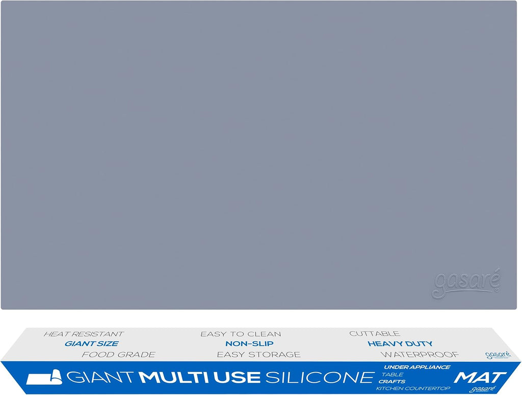 GASARÉ - Tapete de silicona extra grande, grueso, para encimera de cocina, resistente al calor, protector de encimera, antideslizante, fácil de limpiar, se puede cortar (gris, 40 x 23.5 pulgadas)