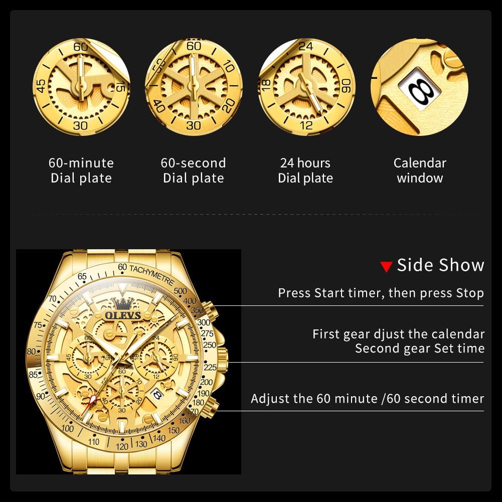 OLEVS Reloj para Hombres Esqueleto Negocio Vestir Acero Inoxidable Impermeable Luminoso Reloj de Pulsera para Hombres