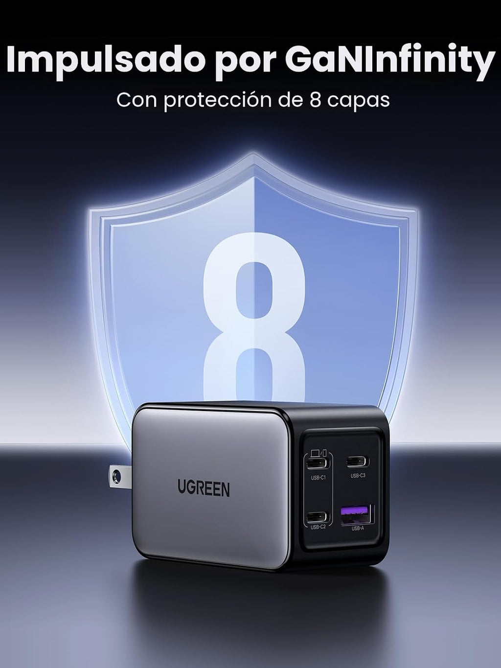 UGREEN Nexode 65W Cargador de Pared, 4 Puertos, Bloque de Carga Rápida GaN